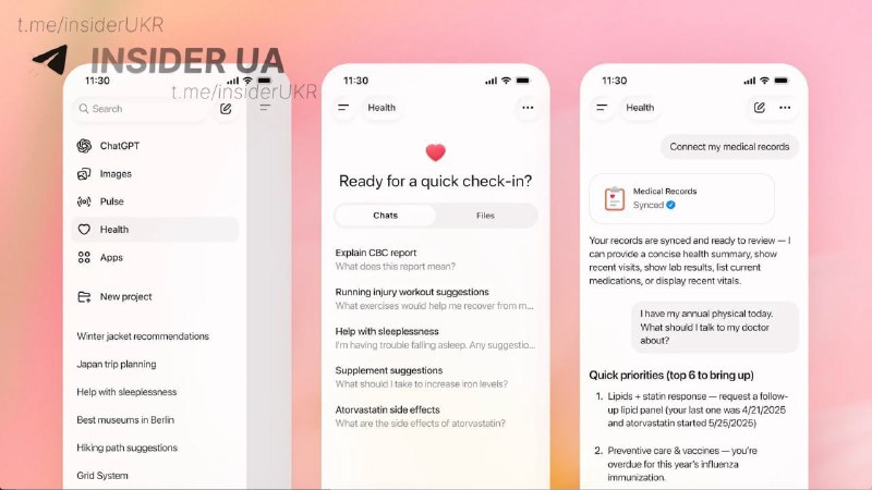У ChatGPT з'явився новий розділ «Здоров'я» для моніторингу самопочуття 🩺